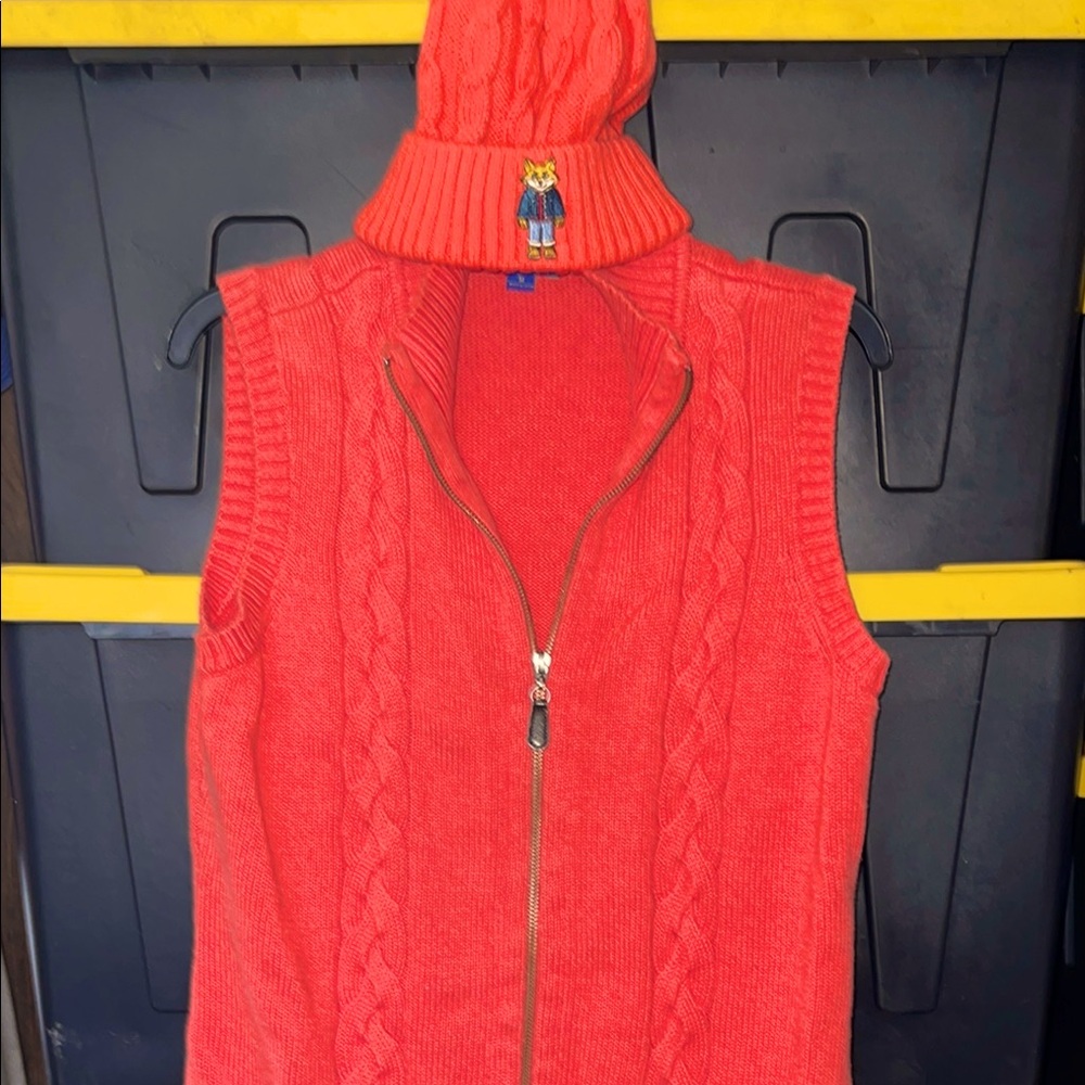 Coral Cable Knit Sweater Vest and Beanie